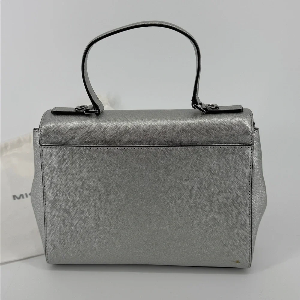 Michael Kors Silver Leather Small Ava Crystals Embellished Top Handle Bag Rare - Picture 3 of 12